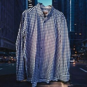 Johnston & Murphy Dark and Light Blue Plaid Button Up Shirt